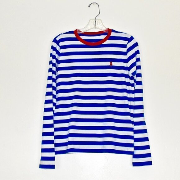 Polo Ralph Lauren 100% Cotton Blue and White Stripe Long Sleeve Pullover Size XS - Picture 1 of 10